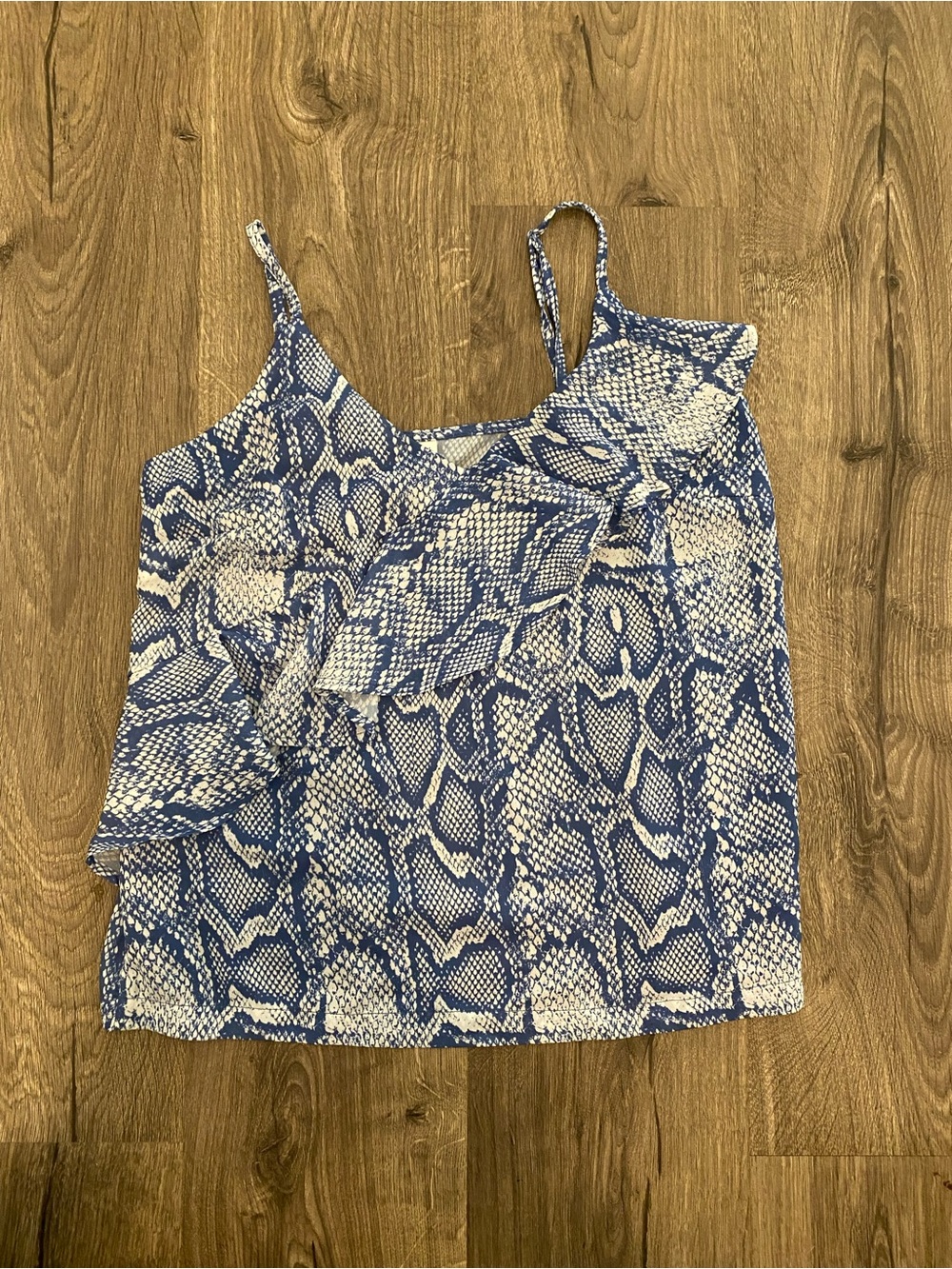 glam Blue & White Snake-Print Ruffle Cami